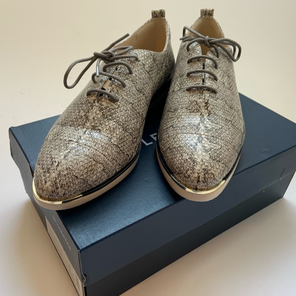 Brand New Cole Haan Snake Print and Gold Tip Oxford